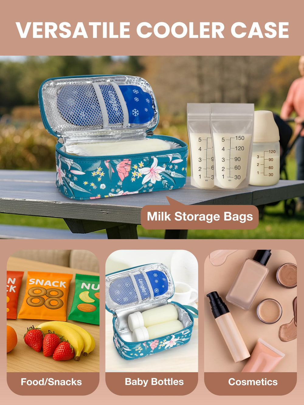 Compact design measures 8x3.9x3 inches and hangs on a stroller