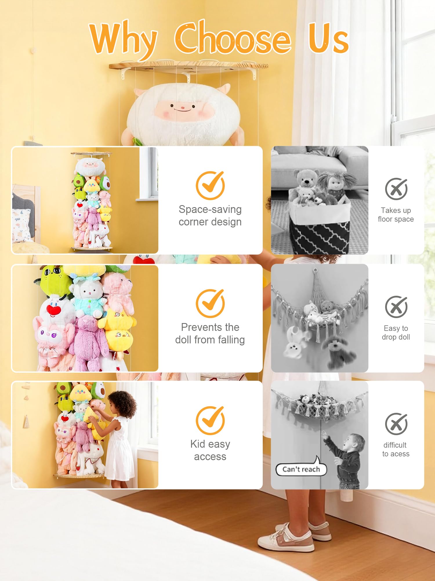 WIBOND open-design display lets kids grab plushies quickly and neatly.