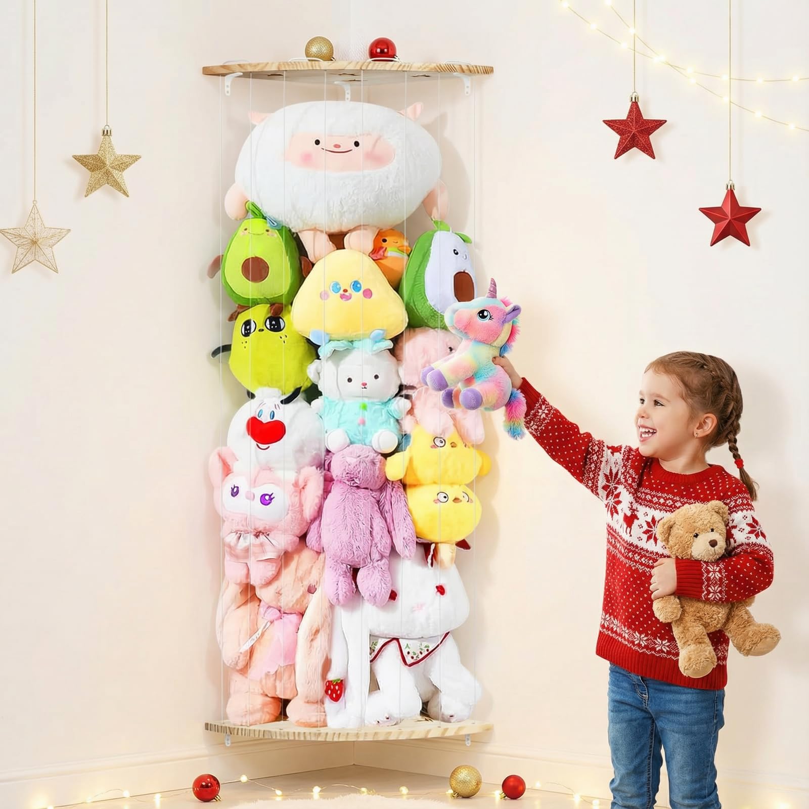 WIBOND stuffed animal storage corner-holder keeps plushies organized and within easy reach