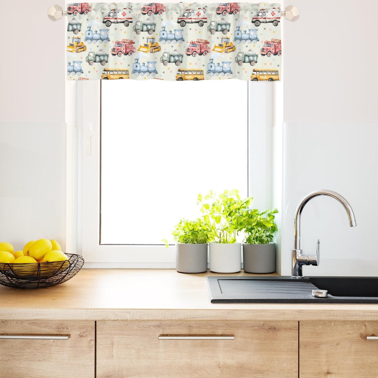 Wicbfdfv ambulance valance: brightens a space with playful imagery and daylight filtering.