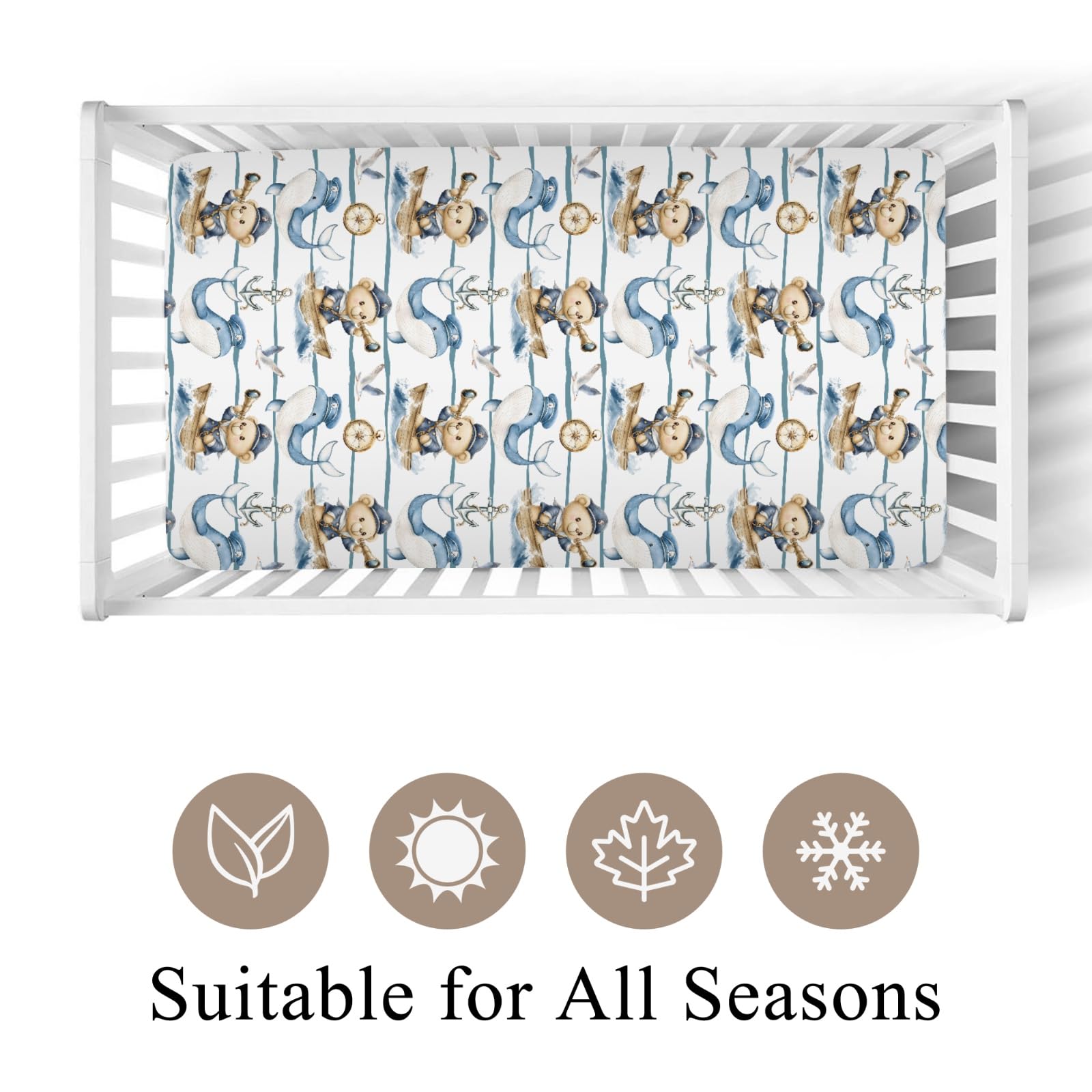 Wicbfdfv blue ship anchors print on breathable, easy-care crib sheet