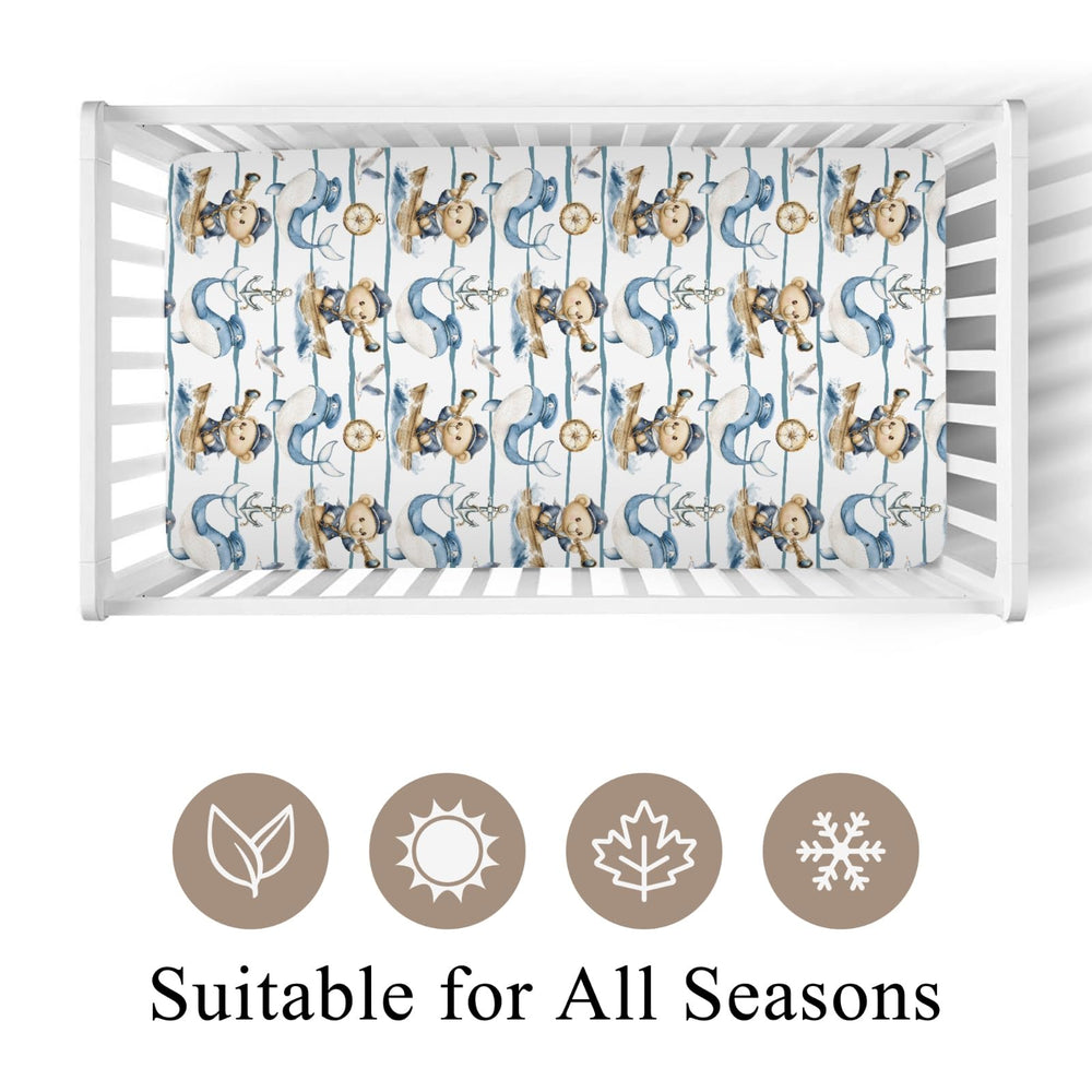 Wicbfdfv blue ship anchors print on breathable, easy-care crib sheet