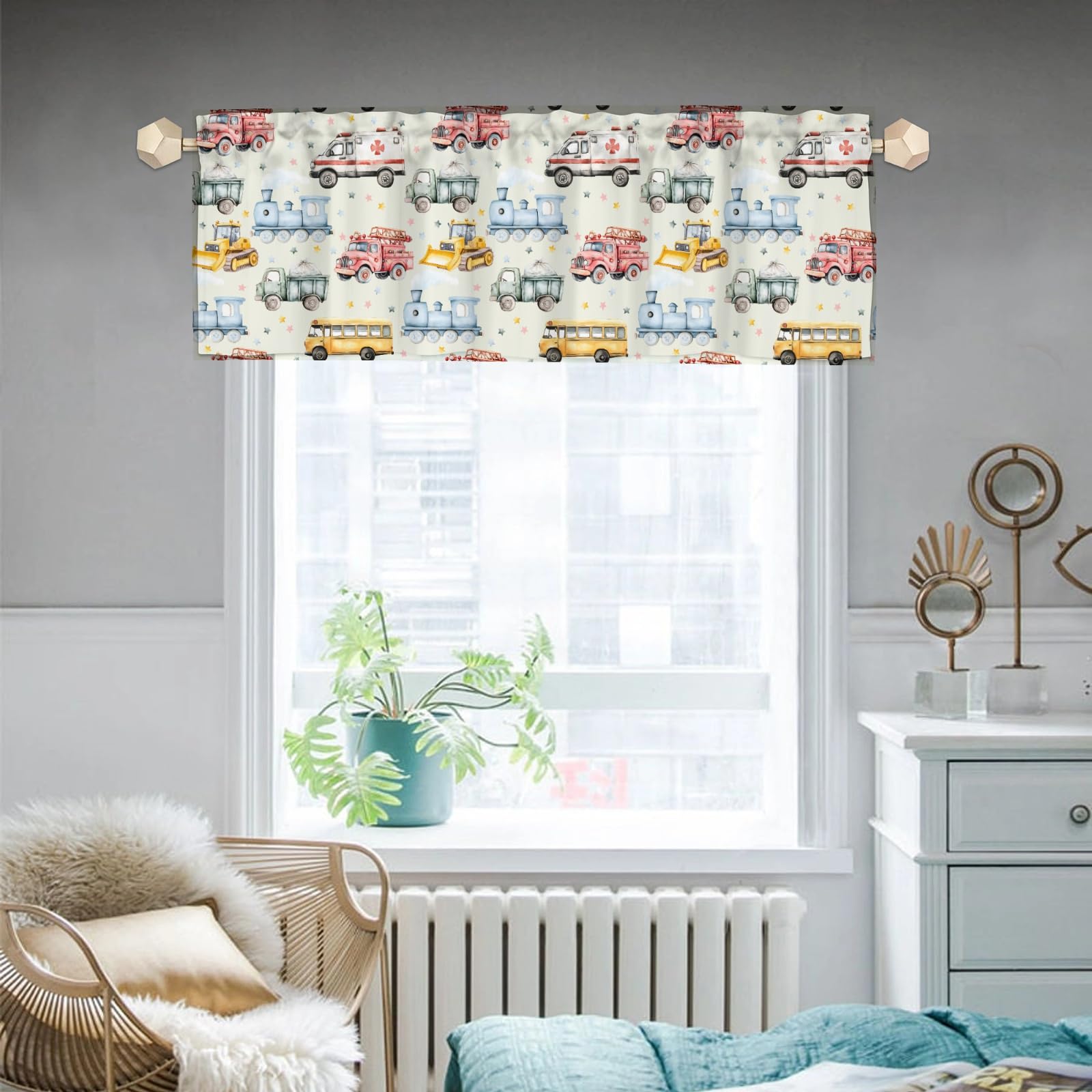 Wicbfdfv garbage truck valance: adds whimsy to kid spaces while maintaining privacy.