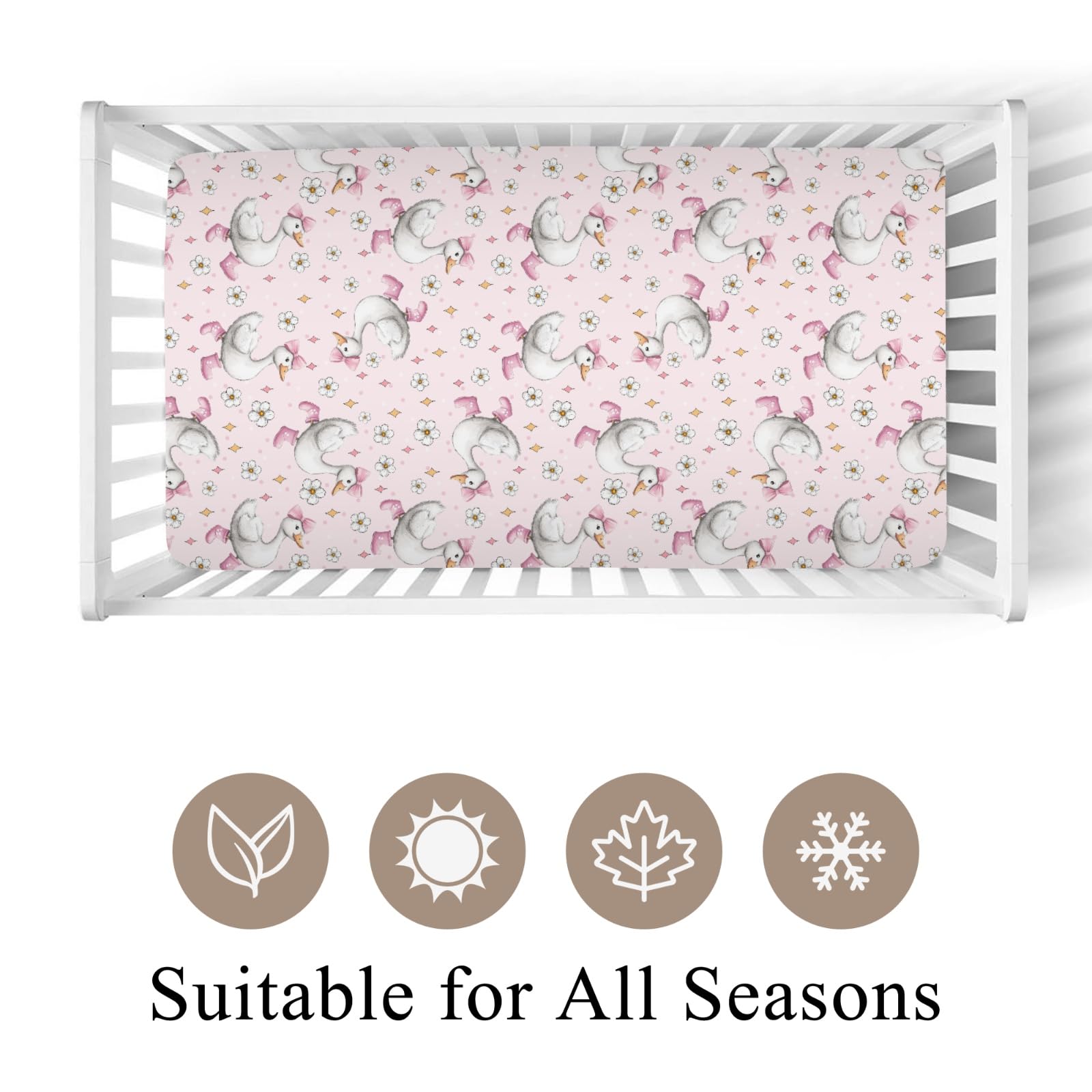 Wicbfdfv pink-geese-nursery-pattern fits standard crib mattresses securely for restful sleep.