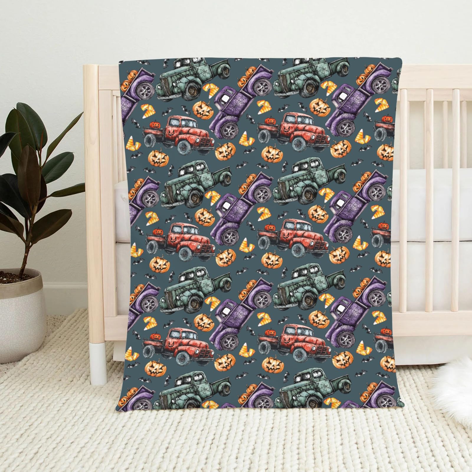 Wicbfdfv spooky trucks candy corn blanket ideal for stroller cuddles.