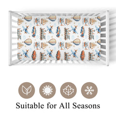 Wicbfdfv train motif crib sheet enhances nursery decor and comfort.