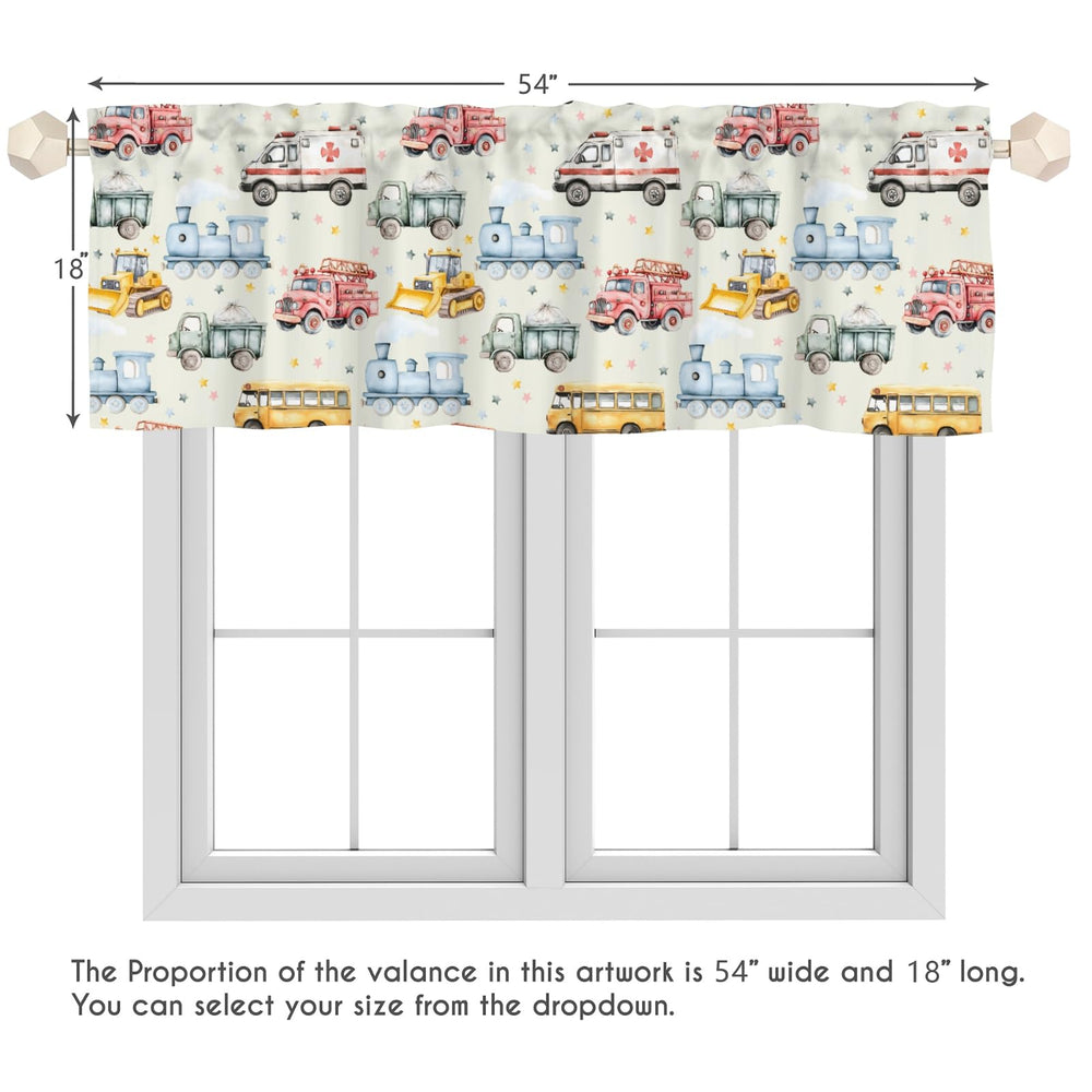 Wicbfdfv transportation stars valance: colorful scene with soft light for study or play.