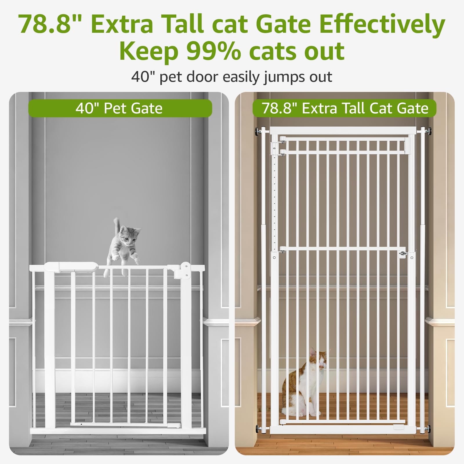WIDERSAFER cat gate closed view highlights secure pressure mounting
