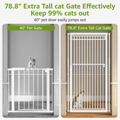 WIDERSAFER cat gate closed view highlights secure pressure mounting