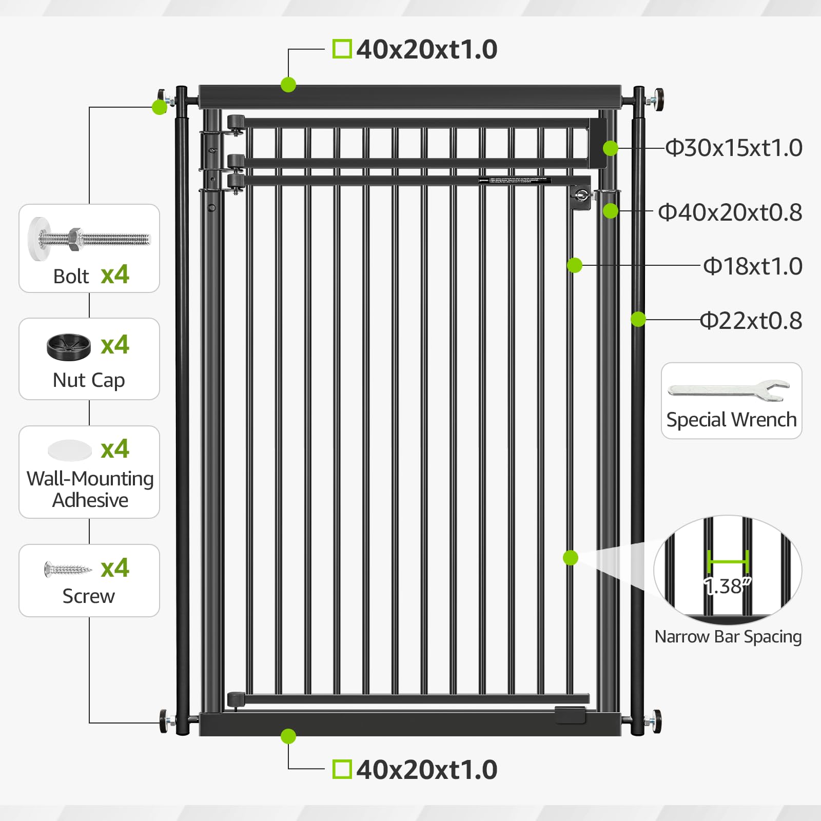 WIDERSAFER durable steel cat gate supports pets up to 100 pounds