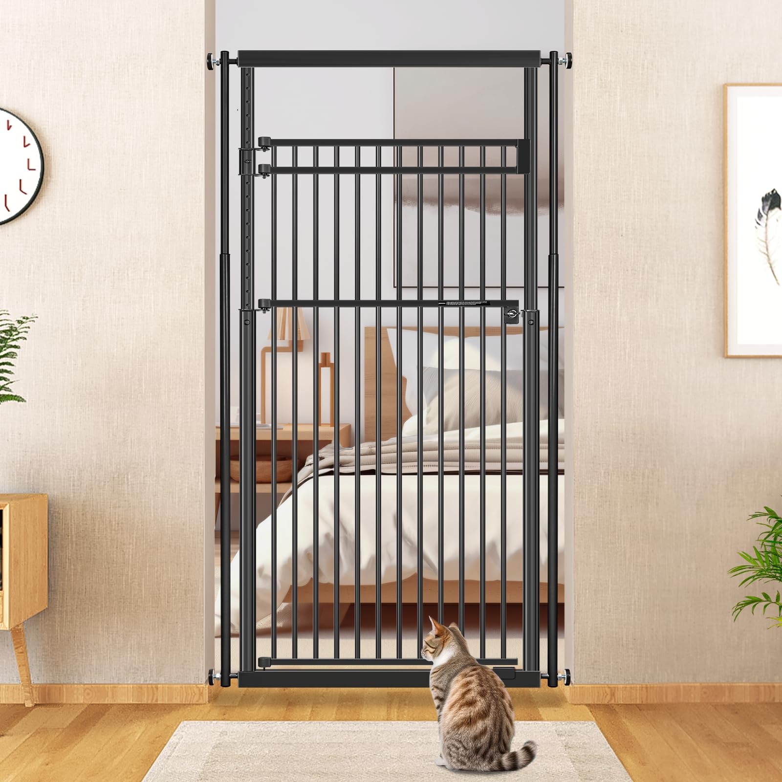 WIDERSAFER extra tall cat gate assembly showing adjustable height and width
