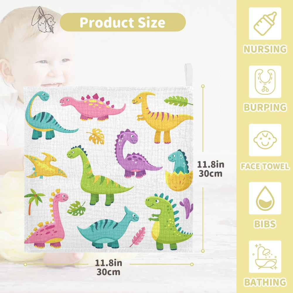WifiU cartoon dinosaur washcloths measure 12x12 inches for easy handling.