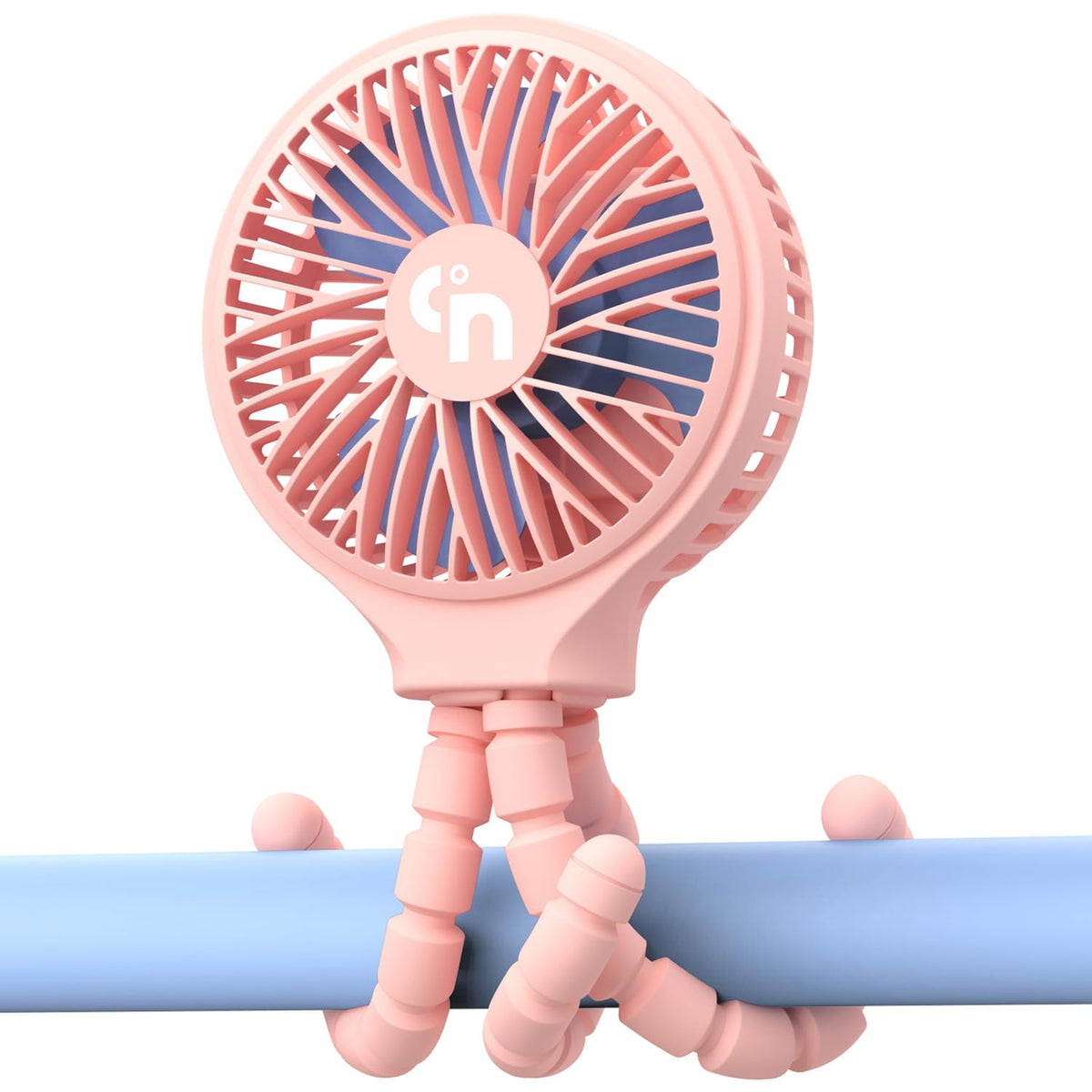 WiHoo clip-on stroller fan attached to a stroller for portable cooling