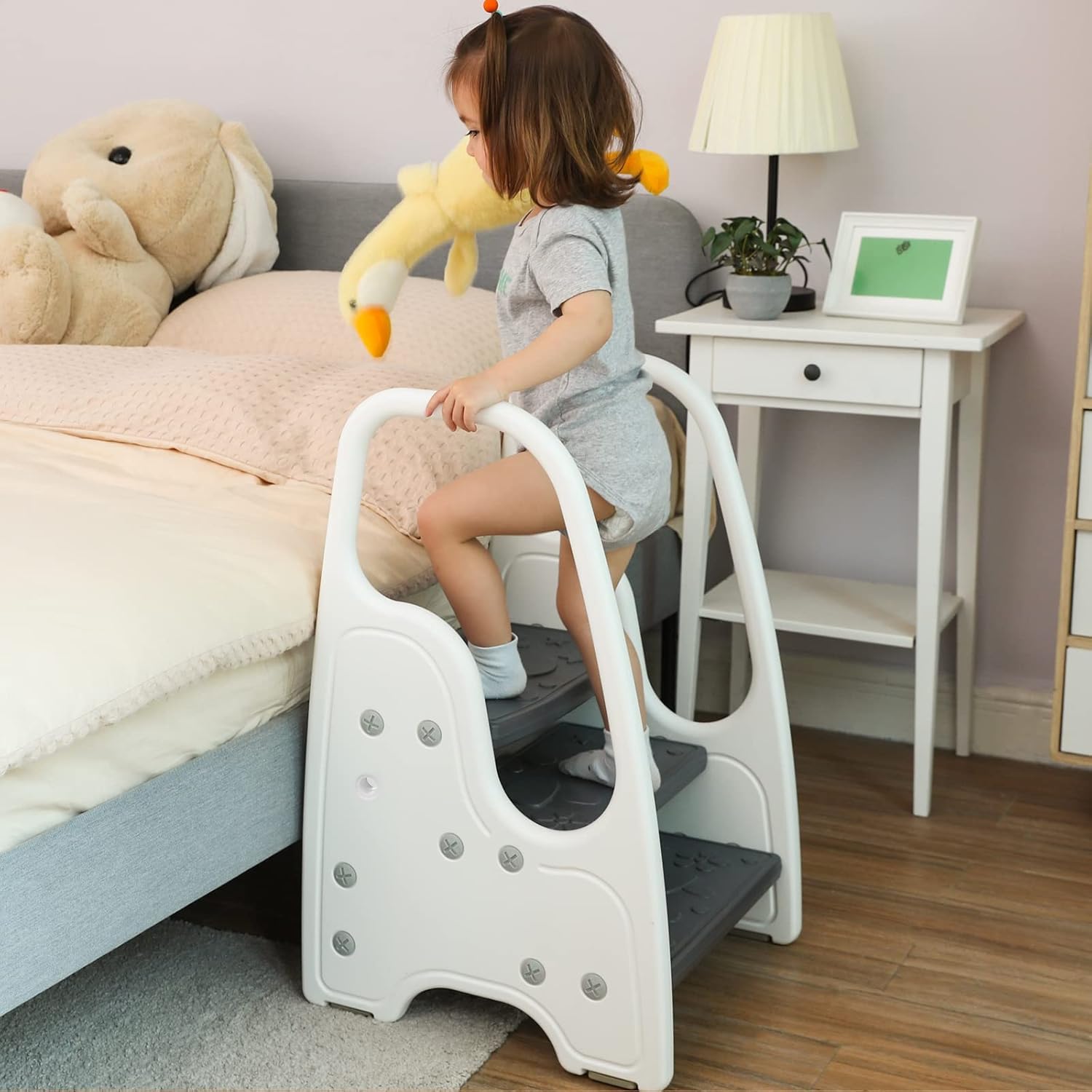 Wiifo 3-step stool gray assembled in bathroom ready for potty training