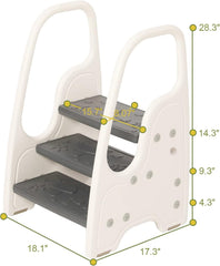 Wiifo 3-step stool gray non-slip pads closeup demonstrates stable footing