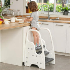 Wiifo 3-step stool gray side view shows sturdy base for toddler training