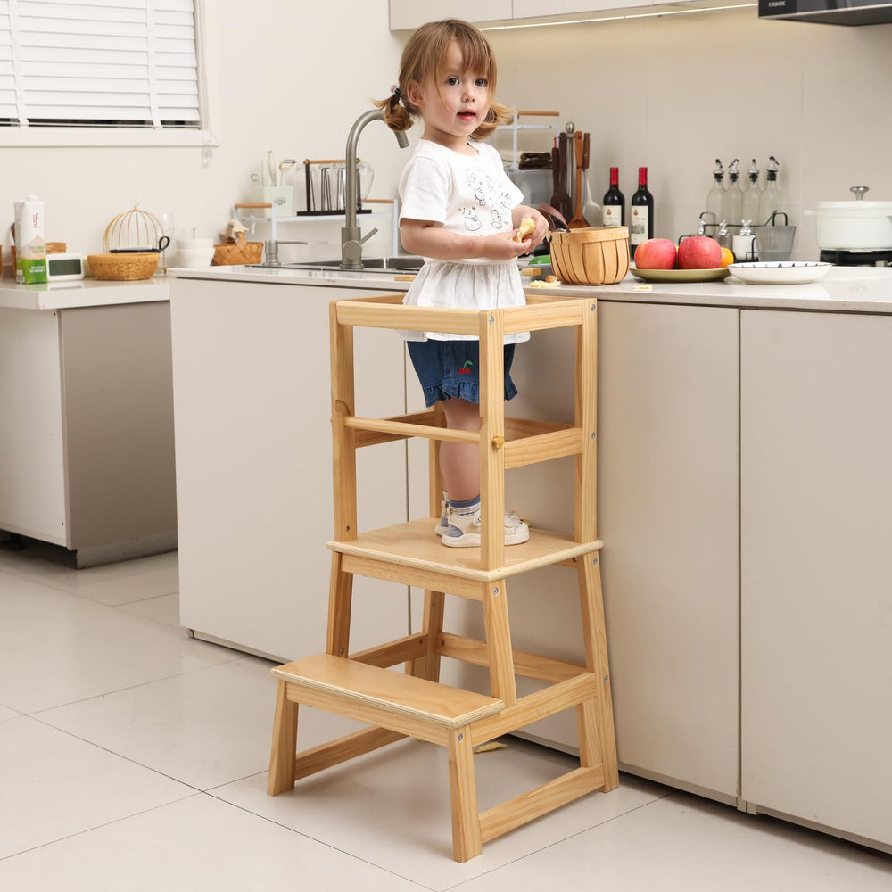 Wiifo kids kitchen step stool with safety rail supports toddlers at counter height.
