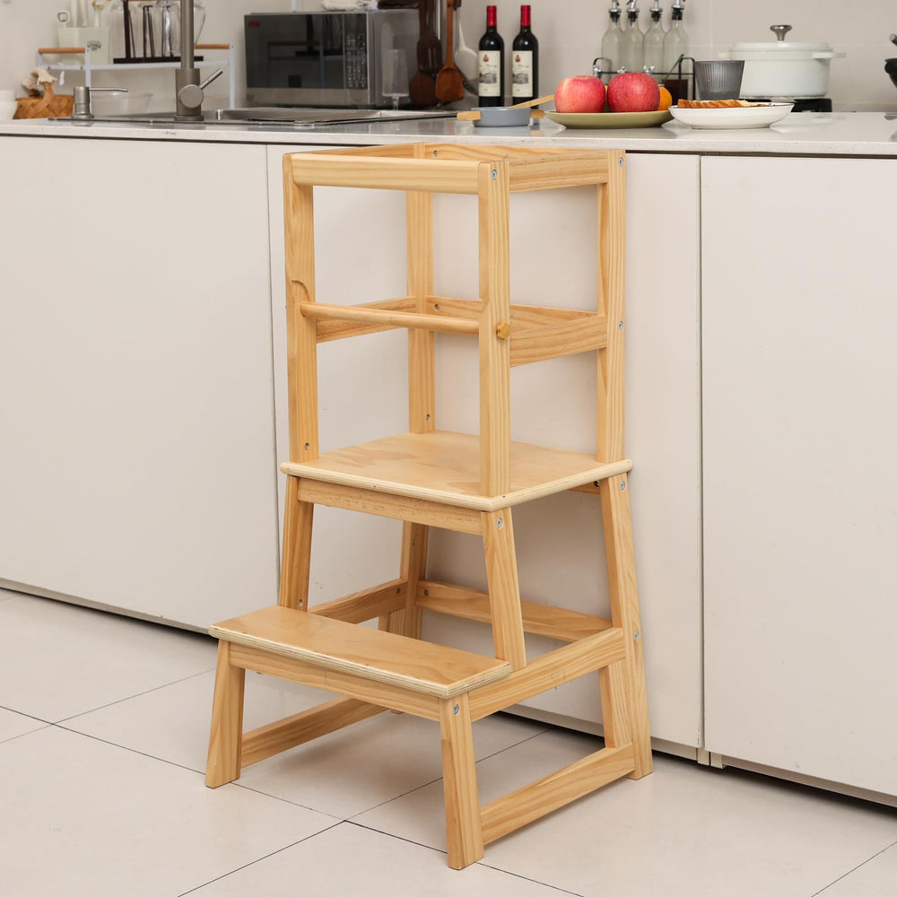Wiifo Montessori learning stool helps little helpers participate in kitchen tasks.