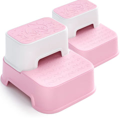 Wiifo toddler step stool in pink for bathroom with dual-height design and wide steps