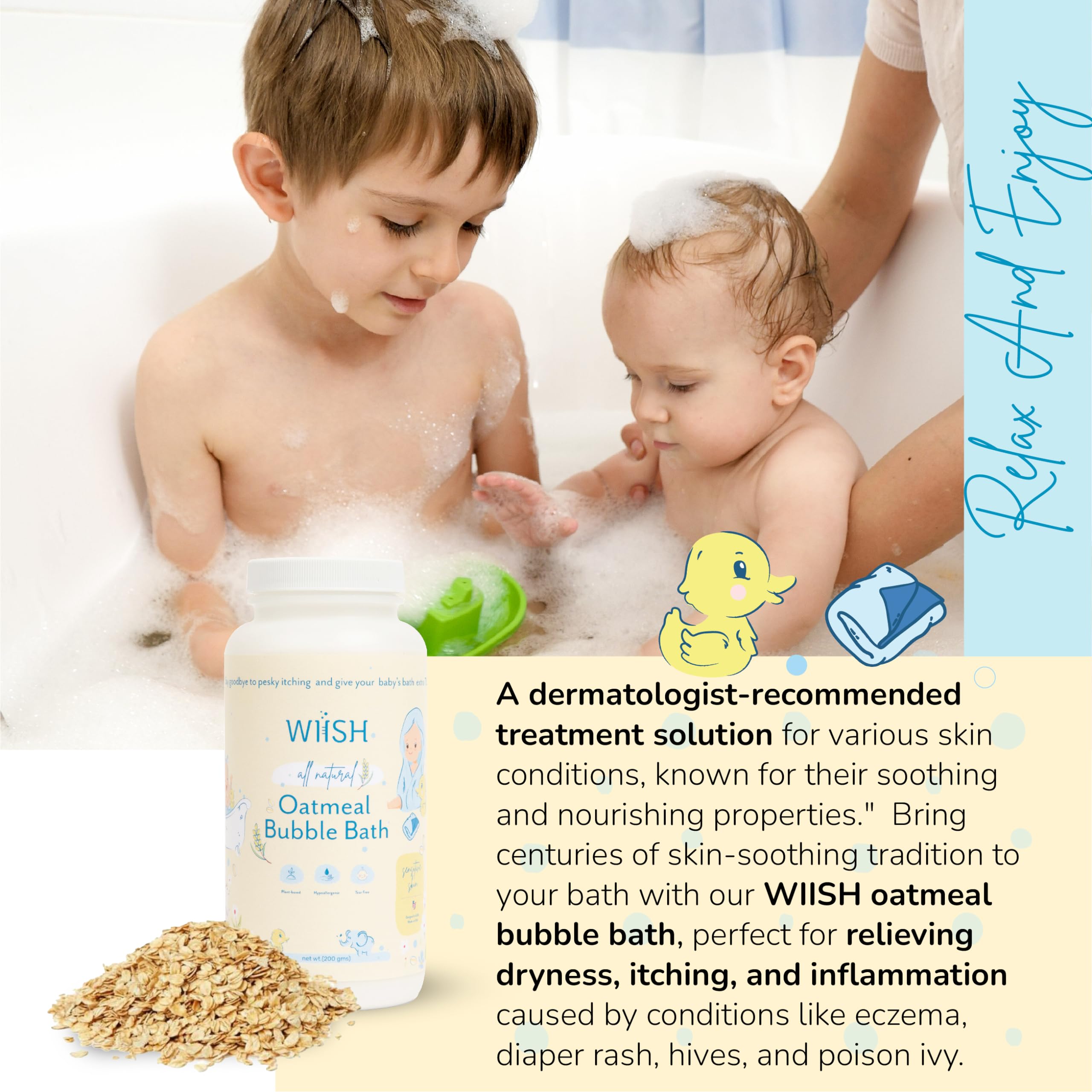 WIISH Baby Oatmeal Bubble Bath with Aloe vera powder calms and hydrates