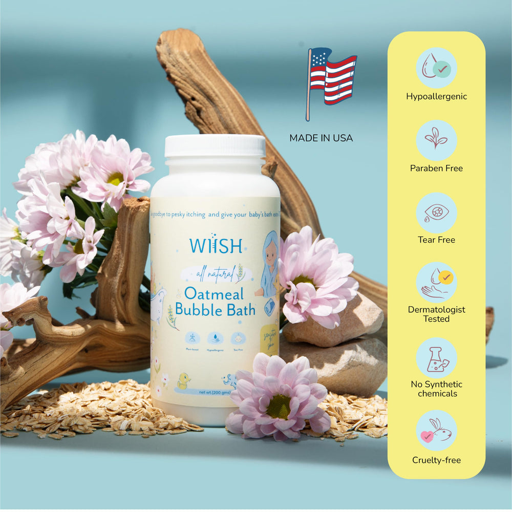 WIISH Baby Oatmeal Bubble Bath sustainable packaging helps reduce waste