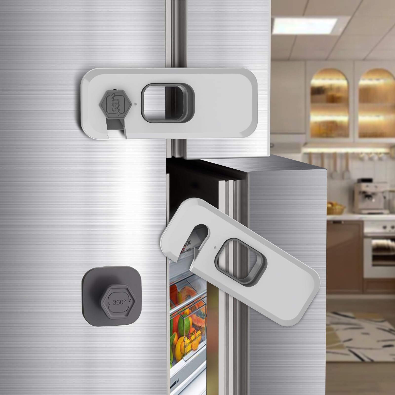 Wilbeva fridge lock adhesive 2-pack secures doors and prevents curious access.