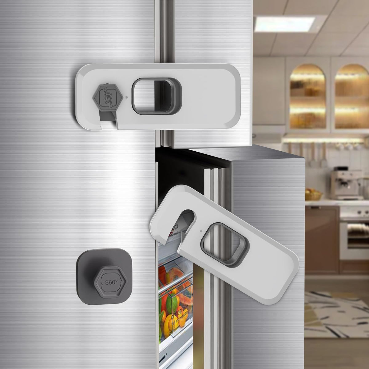 Wilbeva fridge lock adhesive 2-pack secures doors and prevents curious access.