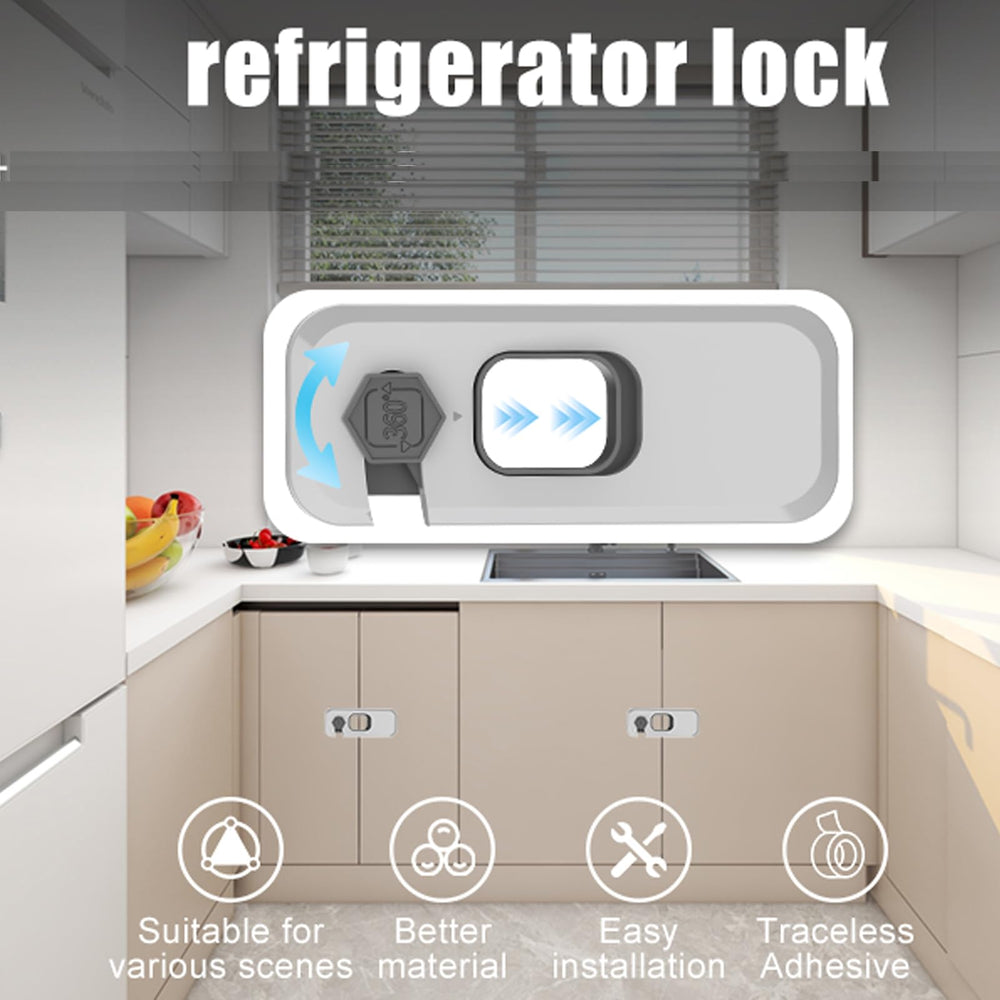 Wilbeva fridge locks shown near microwave and oven for versatile use