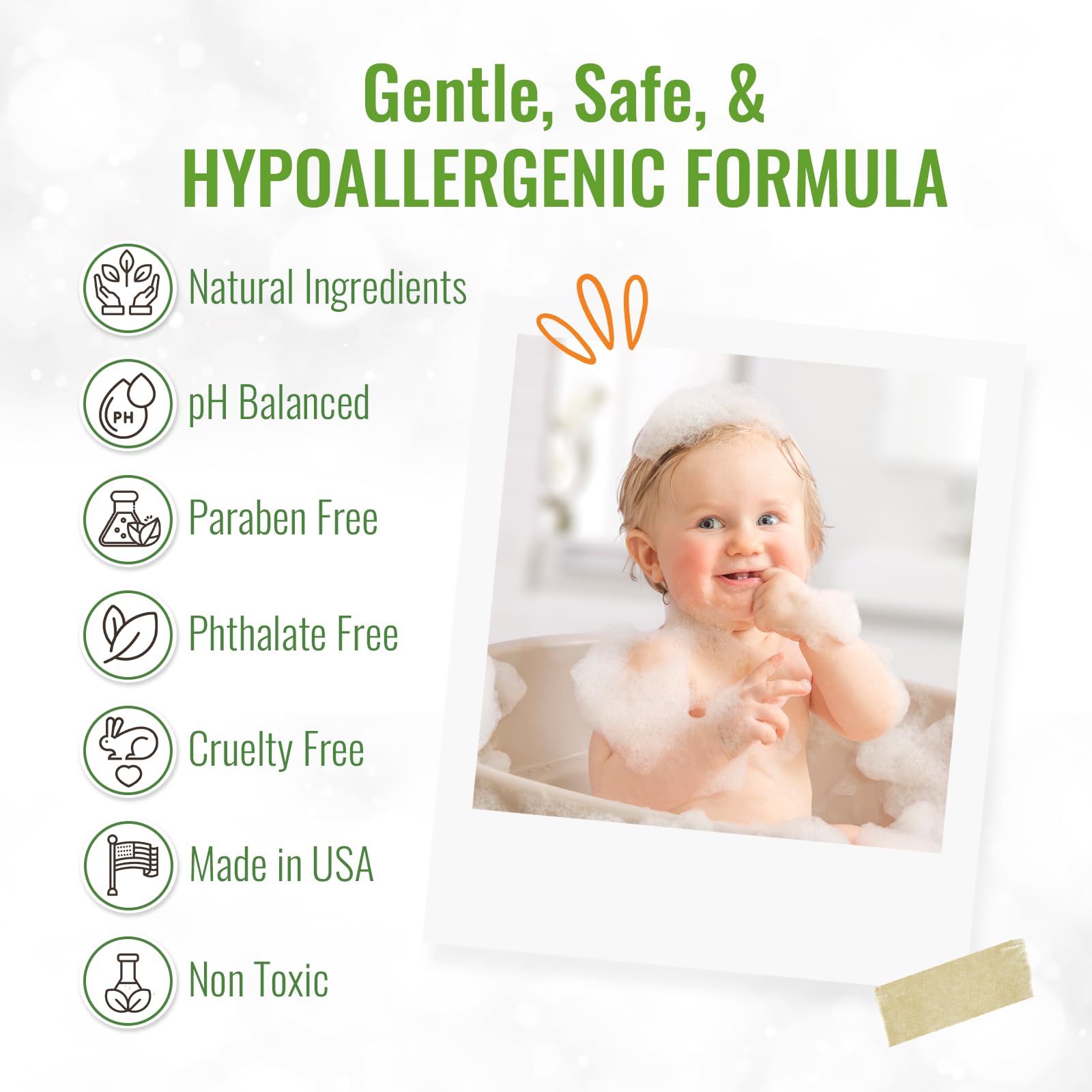 Wild Naturals hypoallergenic label on bottle signaling gentle care