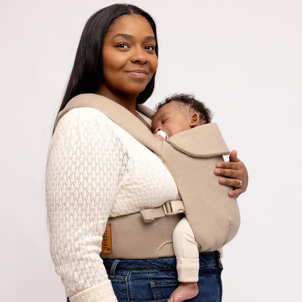 WildBird Aerial Buckle Carrier back carry with removable chest clip.