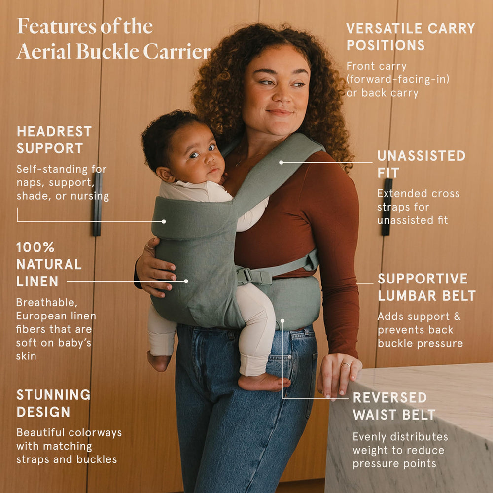 WildBird Aerial Buckle Carrier back carry option with lumbar support for parent comfort.