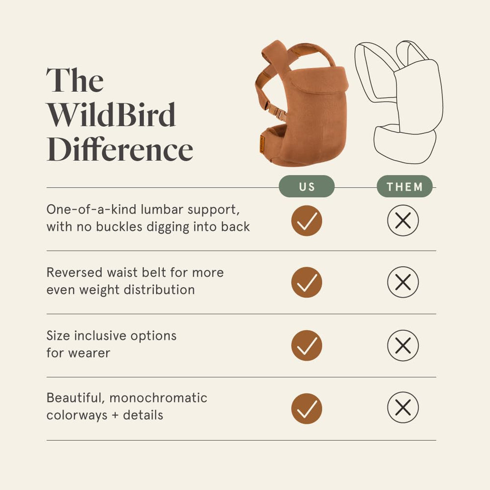 WildBird Aerial Buckle Carrier front carry inward for close bonding with baby.