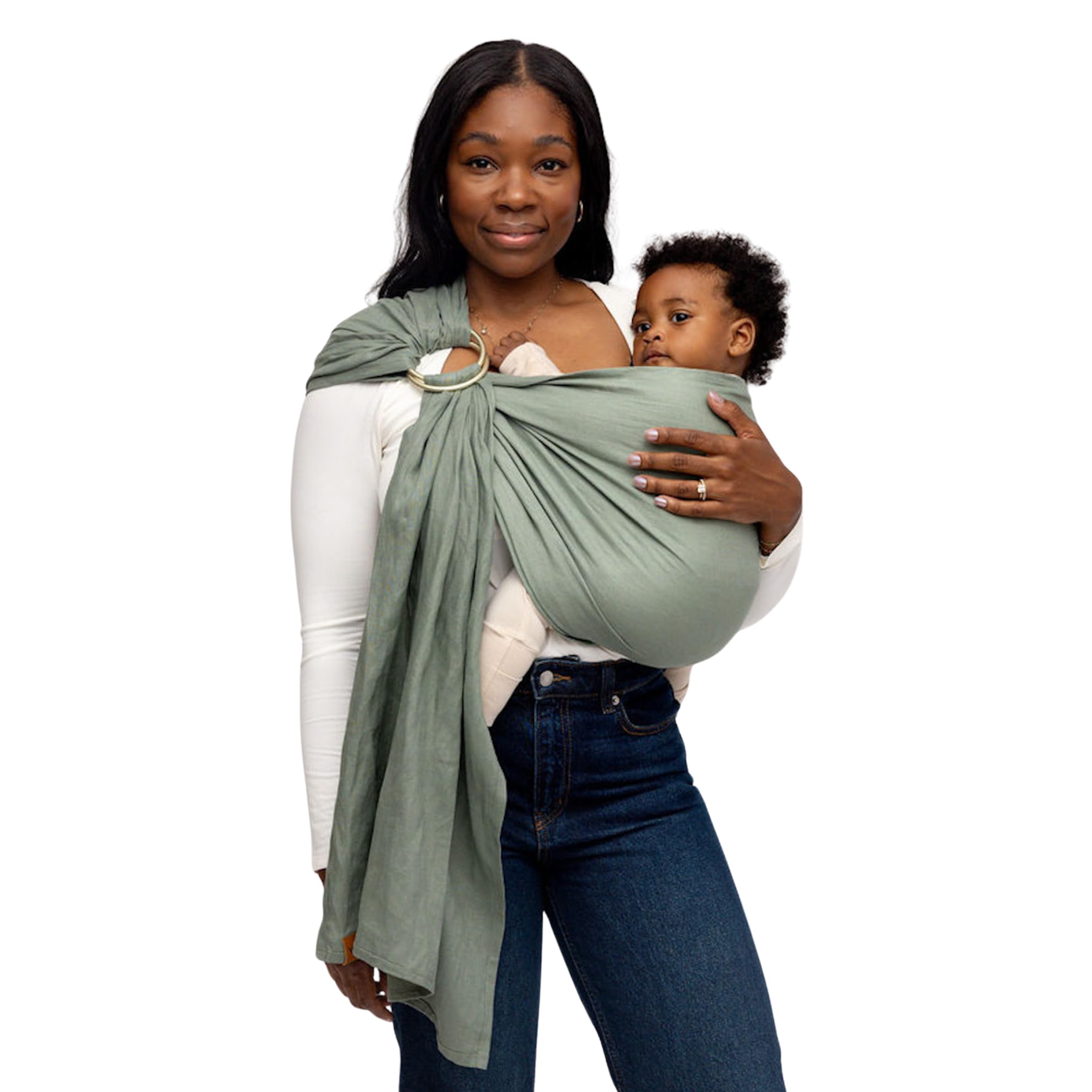 WildBird Ring Sling Acadian-Black front view with ergonomic support for everyday babywearing.