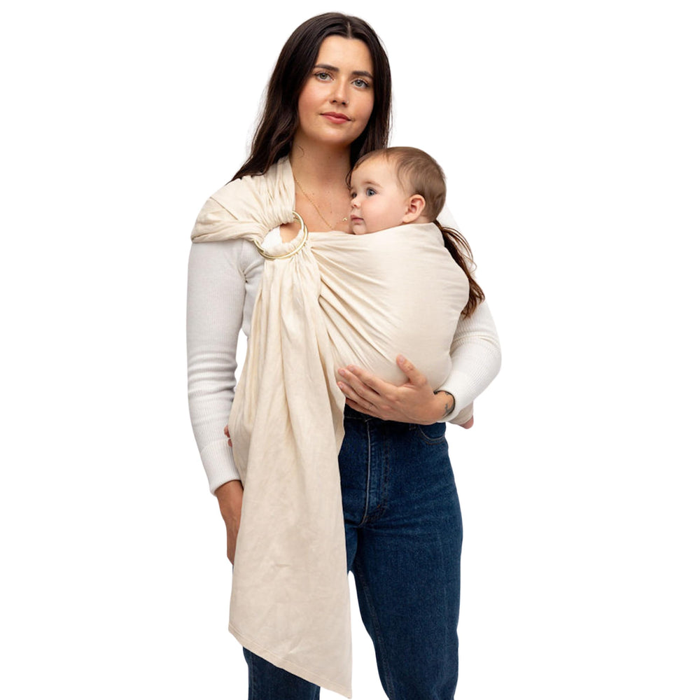 WildBird ring sling close-up showing sparrow and rose-gold ring for durable everyday support.