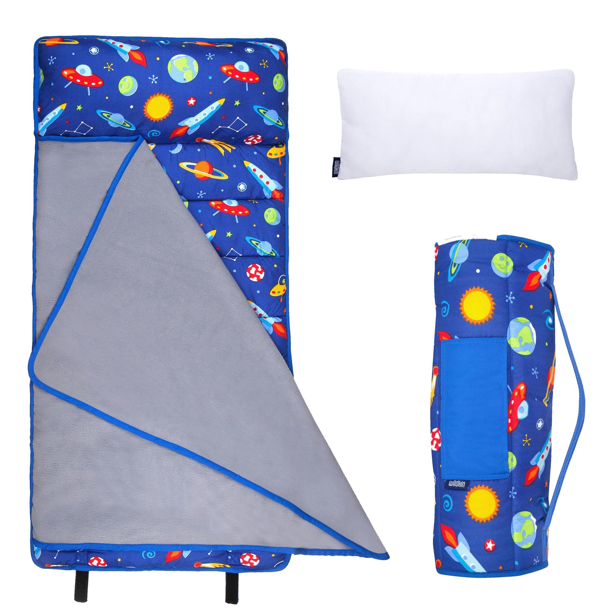 Wildkin 43-inch kids nap mat with pillow for cozy daycare naps.