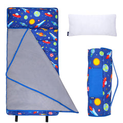 Wildkin 43-inch kids nap mat with pillow for cozy daycare naps.