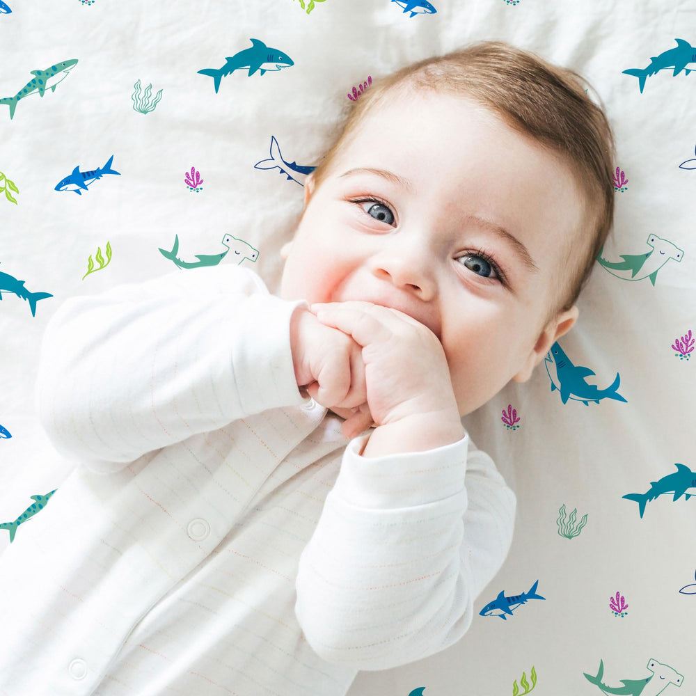 Closeup of Wildkin Shark Attack design highlighting vibrant print