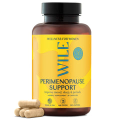 WILE menopause capsules with ashwagandha promote calm daily balance.