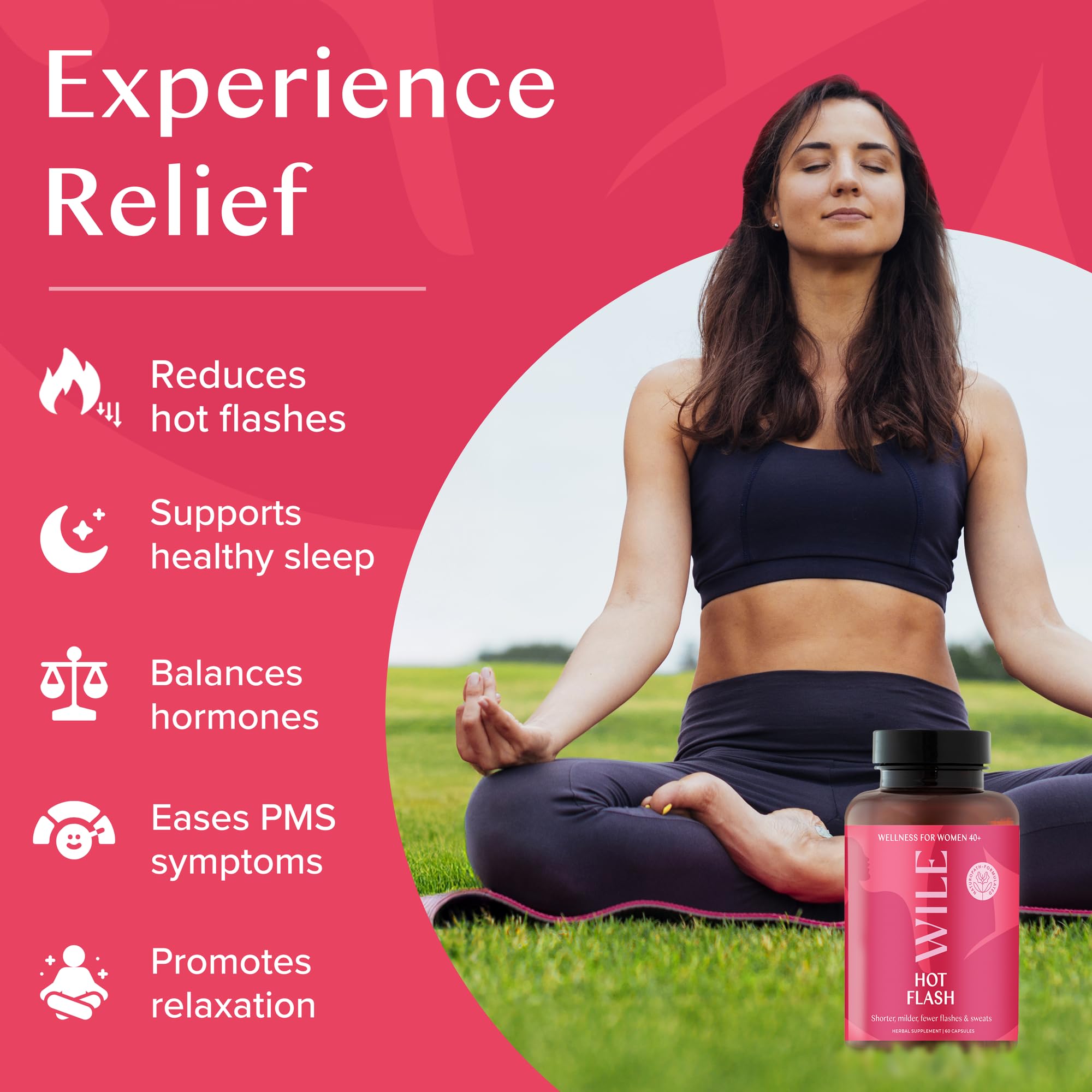 WILE Menopause & Perimenopause Supplements — Hot Flash Relief, Sleep Support, Kudzu Root | 30 Servings
