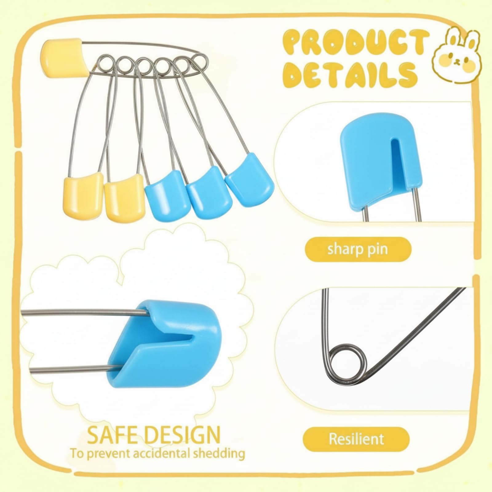 WILLBOND safety pins showing locking closures for secure fabric holds