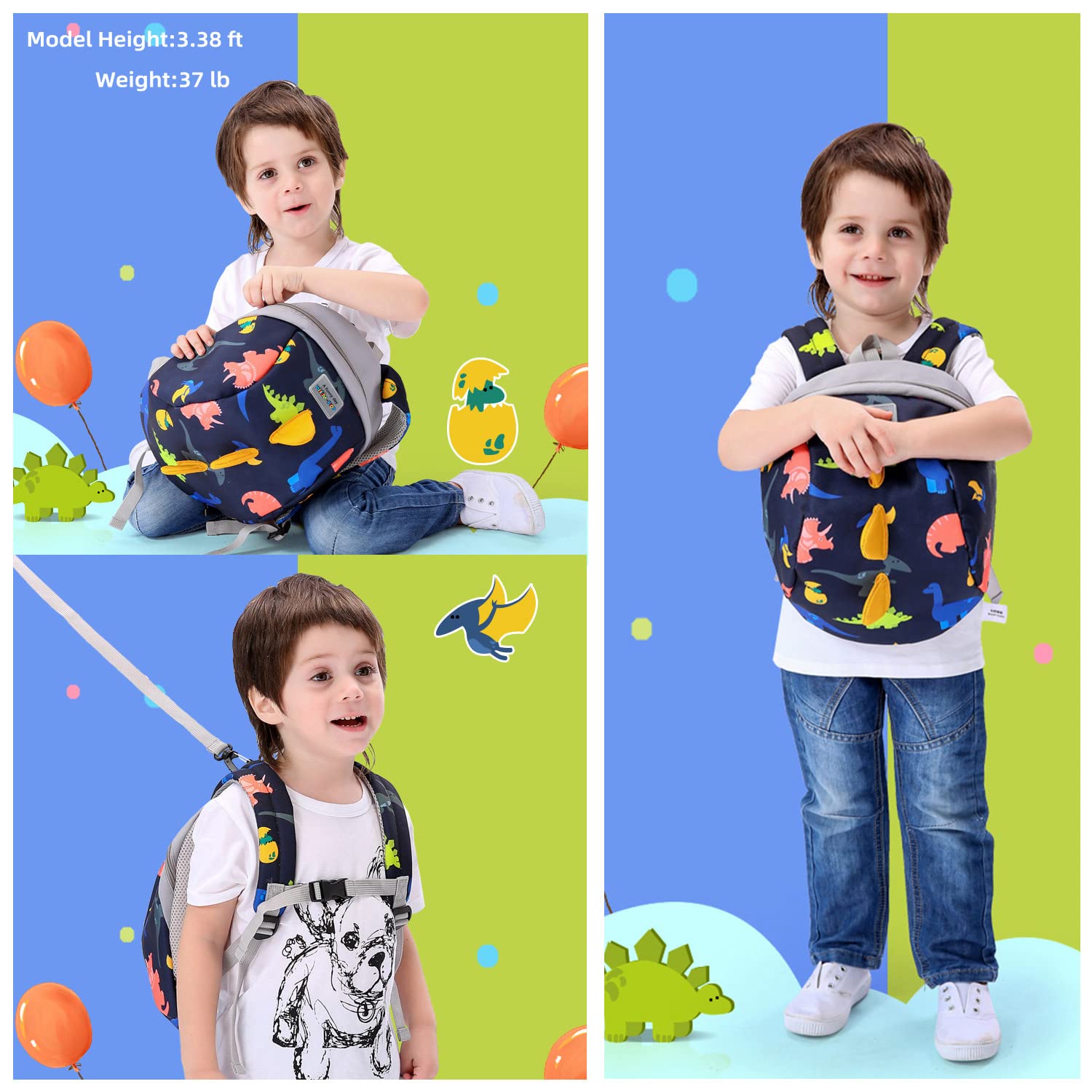 Willikiva dinosaur backpack strap detail showing adjustable chest strap