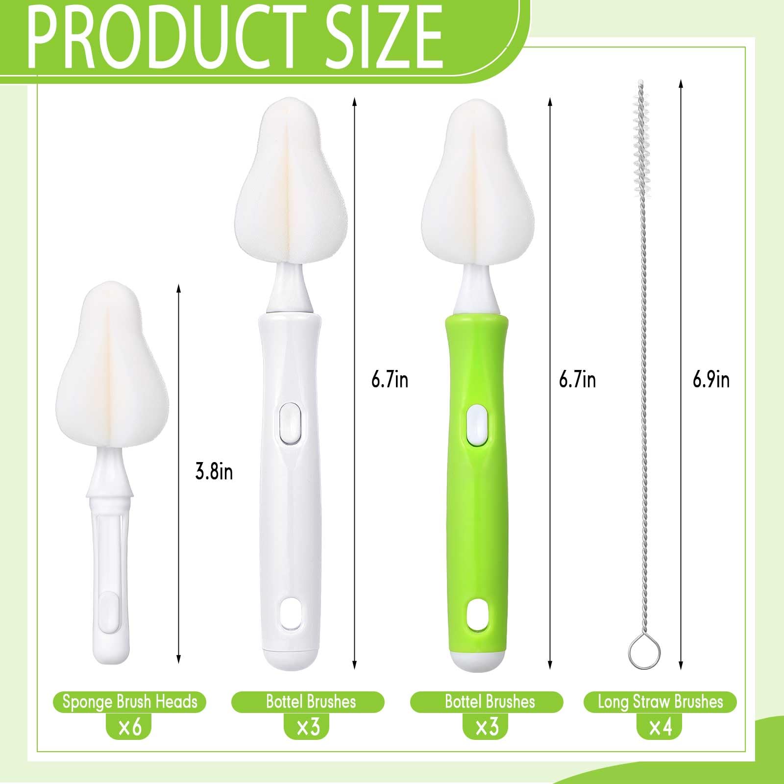 Willinglong interchangeable nipple brush handles provide secure grip for versatile cleaning.