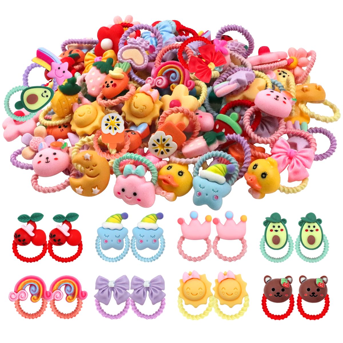 WillingTee 80Pcs baby hair ties pack with varied colors for quick kid hairstyles.