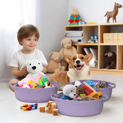 Willitat cotton rope basket in purple close-up shows soft texture and sturdy handles.