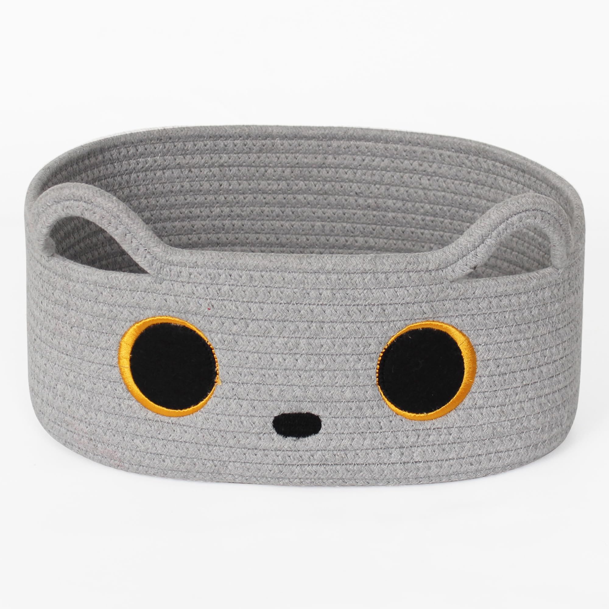 Willitat gray cat toy basket with ears decor and storage for small items.