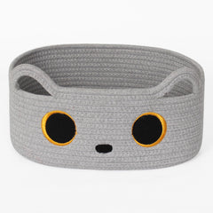 Willitat gray cat toy basket with ears decor and storage for small items.
