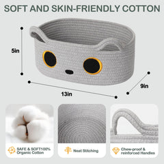 Willitat gray cat toy basket with face embroidery adds a playful home accent.