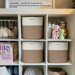Willitat neutral color bin complements farmhouse or modern decor.