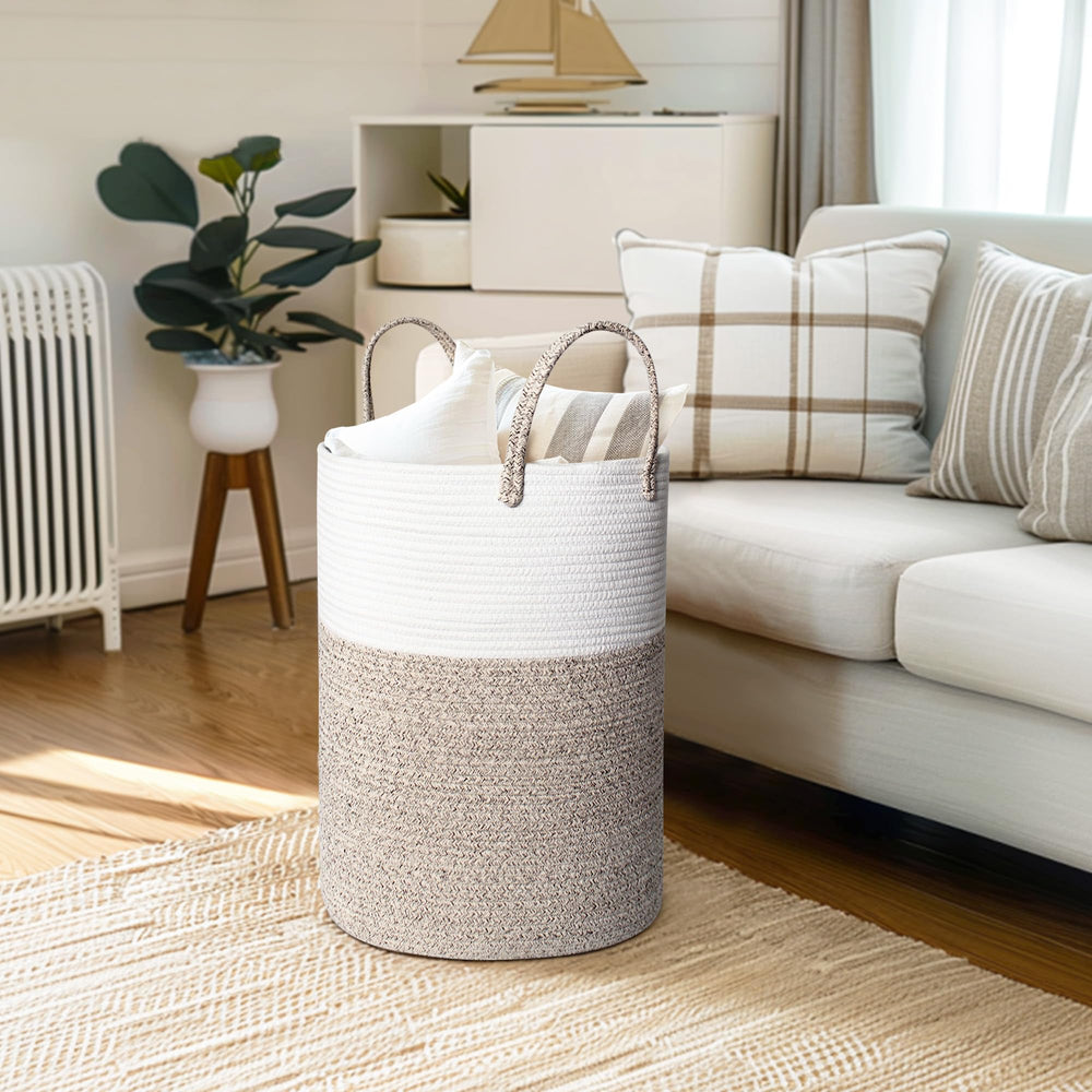 Willitat large woven laundry basket with two handles for easy transport