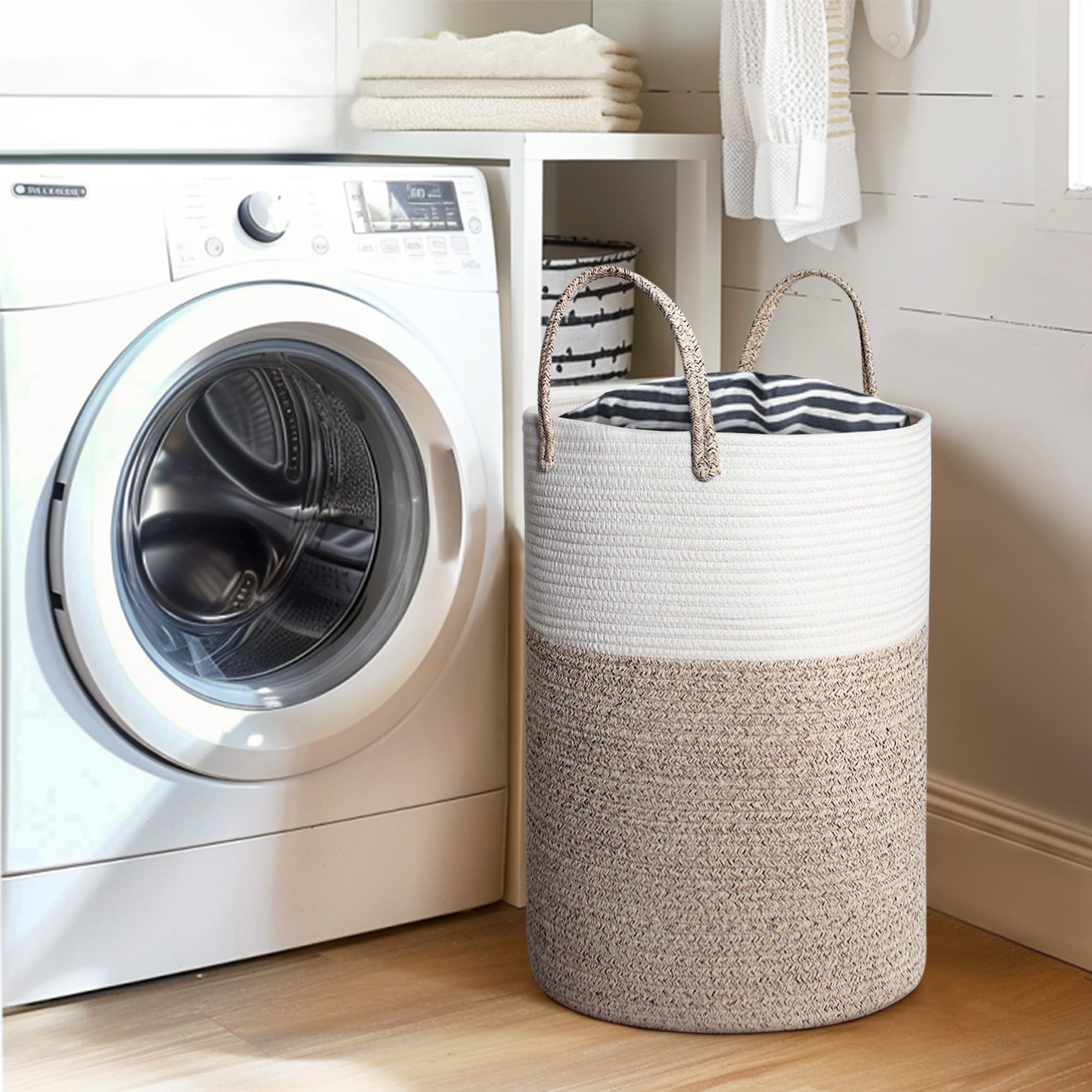 Willitat large woven laundry basket in living room with neutral decor